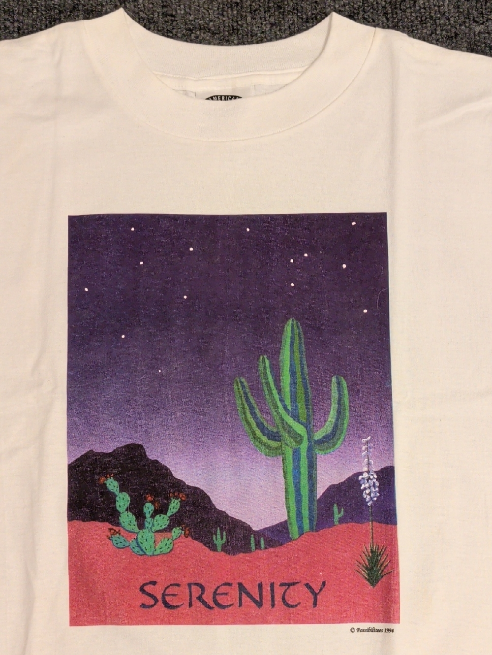 1994 Possibilities Tee Serenity Single Stitch White Cotton T Shirt USA Md Artist